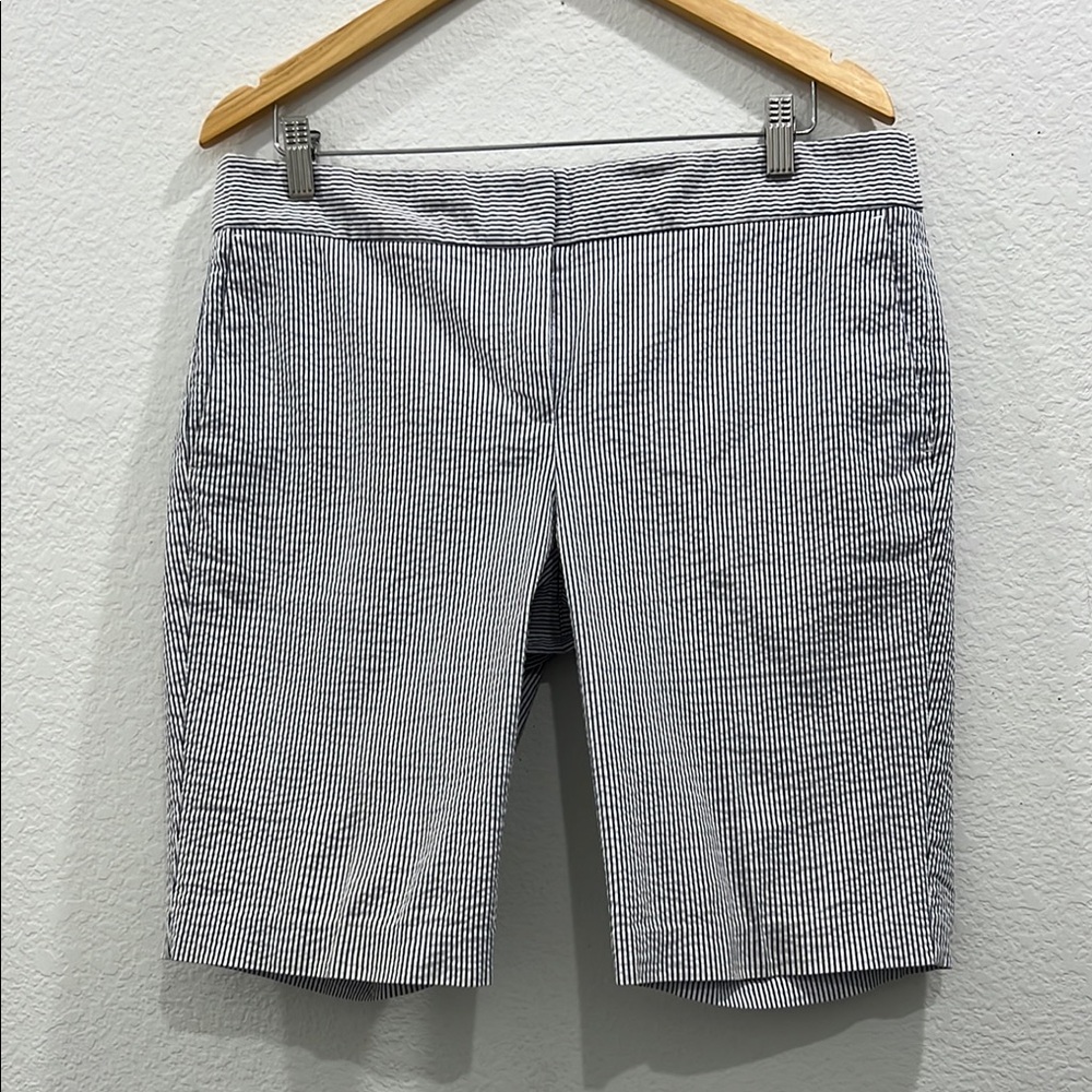 ANN TAYLOR Classic Seersucker Cotton Grey and‎ White Striped Women's Shorts 12